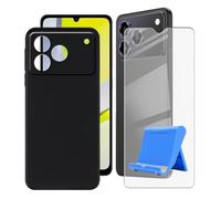 BUNALFaa Coque pour ZTE Blade A76 4G (6.75") + HD Verre Trempé Écran, Phone Case Cover Étui Souple Silicone Housse Protection Bumper avec Support pour Téléphone Portable - Noir