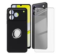 BUNALFaa Coque pour ZTE Blade A76 4G (6.75") + Protecteur d'écran, Case Résistant Aux Chutes et Aux Chocs Housse en TPU Protection Étui avec Support de Téléphone Portable Réglable à 360°- Noir