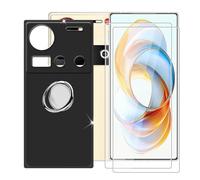 BUNALFaa Coque pour ZTE Mubia Z70S Ultra (6.85") Case + Verre Trempé (2 Pièces), Étui Anti-Collision Silicone Souple Housse avec Support de Téléphone Portable Réglable à 360° - Noir