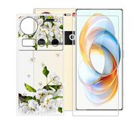 BUNALFaa Coque pour ZTE Mubia Z70S Ultra (6.85") + Protecteur d'écran, Transparent Étui Anti-Collision Souple Silicone Case Coque en TPU + 9H Verre écran Film Protection -Fleur de Poire