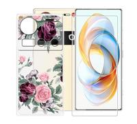 BUNALFaa Coque pour ZTE Mubia Z70S Ultra (6.85") + Protecteur d'écran, Transparent Étui Anti-Collision Souple Silicone Case Coque en TPU + 9H Verre écran Film Protection -Les Fleurs