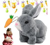 Bunby - Jouet De Lapin Interactif Réaliste,Lapins Electrique en Peluche pour Pâques, des Sauts, des Contractions et des Oreilles Tremblantes, Animaux en Peluche pour Enfant (Gris)