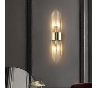 BUNCC Applique Murale Moderne en Titane brossé doré, Lampe Murale créative Simple, avec luminaires muraux de Luxe en Cristal de Verre Transparent, pour Chambre à Coucher, Salon, Couloir