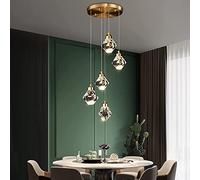 BUNCC Lustre en Cristal à 5 lumières, Suspension Moderne, plafonnier LED en Forme de Goutte de Pluie, Boule de Cristaux, luminaire Suspendu pour escalier, Salle à Manger, Cuisine, Chambre à Coucher