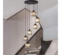 BUNCC Lustre en Cristal Moderne à 6 lumières, luminaire Suspendu en Spirale Minimaliste réglable pour îlot de Cuisine pour escalier de Salle à Manger