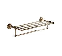 BUNCC Porte-serviettes mural double accessoires de salle de bain support solide bref support de rangement fixe en laiton antique porte-serviettes salle de bain rétro style européen étagère à serviette