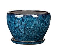 BUNCC Pot De Fleur en Céramique Bleu Paon Moderne Style Nordique - Semoir D'intérieur avec Trou De Drainage Et Soucoupe Amovible