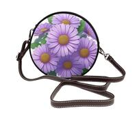 Bunch Of Purple Daisy Sac à bandoulière rond en cuir pour femme