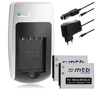 Bundle: 2 Batteries + Chargeur Compatible avec Nikon EN-EL12 / Compatible avec KeyMission 360, 170 / Compatible avec Coolpix...- Voir descriptif
