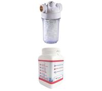 Bundle AQUAWATER - Mini-filtre anti-calcaire pour chauffe-eau 105408, protection efficace, filtration polyphosphate, débit max 110 l/min + Recharge antitartre 500g