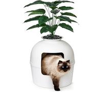Bundle & Bliss Boîte à litière cachée avec contrôle des odeurs, comprend une fausse plante, un filtre à charbon et des pierres véritables (blanc vif)