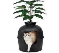Bundle & Bliss Boîte à litière cachée avec Filtre à Charbon Anti-odeurs, Plante Artificielle et Pierres véritables, Parfaite pour Les Grands Chats (Noir Mat)