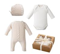 Bundle Bliss Ensemble cadeau pour bébé 100 % coton bio - Grenouillère, body, bonnet - Ensemble de vêtements doux et respirant pour nouveau-né et bébé (0-3 mois)