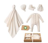 Bundle Bliss Ensemble cadeau pour bébé 100 % coton bio - Grenouillère, couverture, gants, bonnet et chaussures - Certifié GOTS - Ensemble de vêtements doux et respirant pour nouveau-né et bébé (0-3