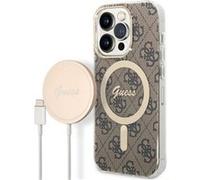 Bundle Chargeur 15W Guess Magsafe + Coque Magsafe 4G pour iPhone 14 Pro Max Marron G