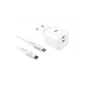 Bundle chargeur WE PC GaN 2 ports USB-C 65W - PD3.0 + câble USB-C/USB-C 2m - Blanc