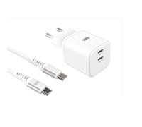 Bundle chargeur WE PC GaN 2 ports USB-C 65W - PD3.0 + câble USB-C/USB-C 2m - Blanc