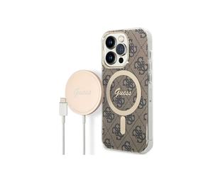 Bundle Coque pour iPhone 14 Pro Magsafe 4G et Chargeur Sans Fil Qi Magsafe 15W Marron
