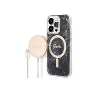 Bundle Coque pour iPhone 14 Pro Max Motif Marbré et Chargeur Sans Fil, Noir