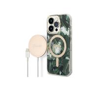 Bundle Coque pour iPhone 14 Pro Motif Jungle et Chargeur Sans Fil 15W, Kaki