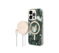 Bundle Coque pour iPhone 14 Pro Motif Jungle et Chargeur Sans Fil 15W, Kaki