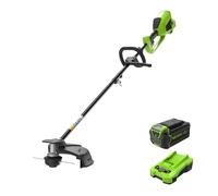 Bundle de Greenworks GD40BC Débroussailleuse à Batterie Sans Balai, Harnais, Hauteur Réglable, Coupe 40 cm (Fil 2 mm/Lame 25 cm) - SANS Batterie/Chargeur 40V, Garantie 3 Ans + Batterie 40V 4Ah et Char