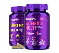 Bundle Lion’s Mane + Multivitamines A-Z pour Femmes - Extrait de Crinière de Lion 10:1 (10 000 mg) - 180 gélules véganes + Multivitamines pour Femmes avec Vitamine B6, Fer, Zinc & Vitex - 180 gélules