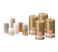 Bundle of Bolsius - Lot de 6 bougies rustiques non parfumées - New Sparkle - Longue durée de combustion + Bolsius - Bougies piliers rustiques scintillantes - Doré - 13 cm - Lot de 4