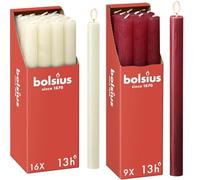 Bundle of Bolsius - Rustik Stabkerzen - Elfenbein - 16 Stück - 27 x 2.3 cm - Brenndauer 13 Stunden + Bolsius - Rustik Stabkerzen - Rot - 9 Stück - 27 x 2.3 cm - Länge Brenndauer 13 Stunden