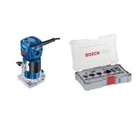 Bundle of BOSCH 06016A0020 Affleureuse 5mm 550W-GKF 500 + Bosch 6x Kit de fraises à araser et de bordage PRO, 6 pièces
