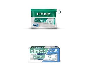 Bundle of ELMEX - Kit de Voyage Sensitive - Brosse à Dents Souple + dentifrice Sensitive 12ml - Compact et Pratique + ELMEX - Dentifrice Elmex Sensitive Blancheur Douce 0 % Colorants - 2 x 75 ml