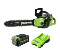 Bundle of Greenworks Tronçonneuse à Batterie avec Moteur Sans Balais, Longueur du Guide-Chaîne de 14-Pouces (35 cm)+ Batterie 40V 4Ah et Chargeur Universel Puissance 2A