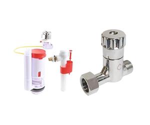 Bundle SOMATHERM FOR YOU - Chasse d'eau WC à câble double chasse avec robinet flotteur latéral, installation facile et économique, plus robinet d'arrêt droit anticalcaire, design moderne