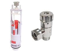 Bundle Somatherm For You - Chasse d'eau WC à étrier double poussoir auto-ajustable (190-300 mm) avec joint silicone anti-calcaire + Robinet d'arrêt équerre anticalcaire en laiton chromé