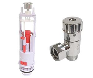 Bundle Somatherm For You - Chasse d'eau WC à étrier double poussoir auto-ajustable (190-300 mm) avec joint silicone anti-calcaire + Robinet d'arrêt équerre anticalcaire en laiton chromé