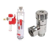 Bundle SOMATHERM FOR YOU - Chasse d'eau WC à étrier double poussoir NF robinet flotteur réversible, installation facile, réglable 190-300 mm, 3/6 litres + Robinet d'arrêt équerre anticalcaire 3/8"