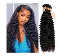 Bundles 10A vague profonde brésilienne Remy cheveux faisceaux 1/3/4 couleur naturelle 100% d'eau bouclés Extension de humains for les femmes Extensions de coiffure(14 14 14 14)