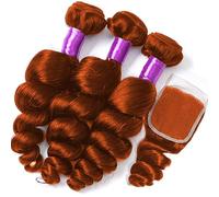 Bundles Bundles avec fermeture vague de corps brésilienne cheveux humains armure faisceaux dentelle frontale #350 gingembre couleur Remy Extensions de coiffure(13" x 4",18 18 18 and16)