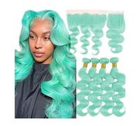 Bundles Cheveux de vague corps vert clair 3 faisceaux avec fermeture Bundles brésiliens d'armure cheveux 100% humains frontale Extensions de coiffure(13" x 4",10 10 10 with 8)