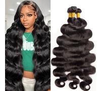 Bundles De Cheveux Humains Body Wave,Extensions De Cheveux Humains Bruts,Tissage Naturel,30 Po,12a,Cheveux Humains,1pc,100g - Natural Black-10 10 10