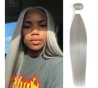 Bundles Paquets de tissage cheveux brésiliens couleur gris argenté paquets raides 100% Extension humains pré-colorés Remy Extensions de coiffure(16inches 1bundle)
