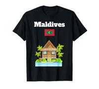Bungalow souvenir des Maldives sur l'eau Palmier Drapeau des Maldives T-Shirt