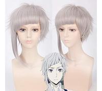 Bungo chiens errants Nakajima Atsushi Anime Cosplay perruque courte argent gris moelleux cheveux synthétiques perruques + casquette de perruque gratuite 3