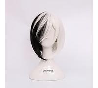 Bungo Stray Dogs Kyuusaku Yumeno Half Black and White Short Heat Resistance Synthetic Hair Anime Costume Cosplay Wigs+ Wig Cap