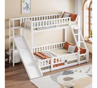 Bunk bed children's bed 90x200/140x200 loft bed slide steps shelves slatted frame pull-out door white (without mattress) 90x200 cm blanc