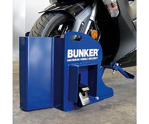 BUNKER BP68S Antivol Sécurité Maximale pour Le Stationnement avec Cale de Roue Réglable, Ancre de Scooter Blindée, Cadenas en Acier, Bleu