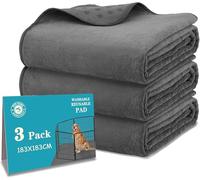 Bunlitent Lot de 3 tapis hygiéniques lavables pour chiens - 183 x 183 cm - Réutilisables - Séchage rapide - Pour incontinence, pause de maison, cage - Gris