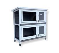 BUNNY BUSINESS BB-36-DH-TR Clapier Double pour Lapin et Cochon d'Inde avec Plateau Coulissant Gris et Blanc 91,4 cm