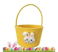 Bunny Easter Basket - 9.06 Inch, Cotton Rope Egg Hunt Container | Soft Festive Kids Basket With Handle For Toys Shopping, Party Favour Bag Spring Celebration