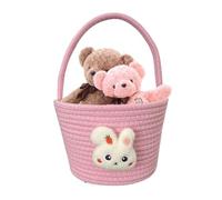 Bunny Easter Basket - 9.06 Inch, Cotton Rope Egg Hunt Container | Soft Festive Kids Basket With Handle For Toys Shopping, Party Favour Bag Spring Celebration
